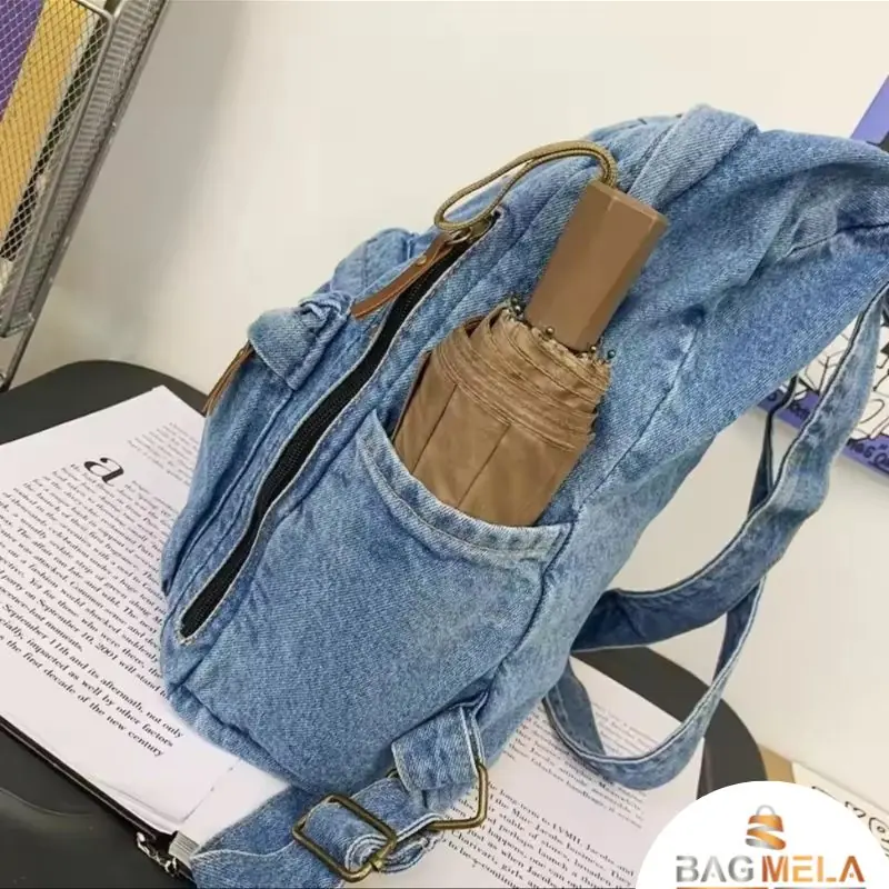 RH-129 Sky Blue Large Capacity Denim Backpack - Image 3