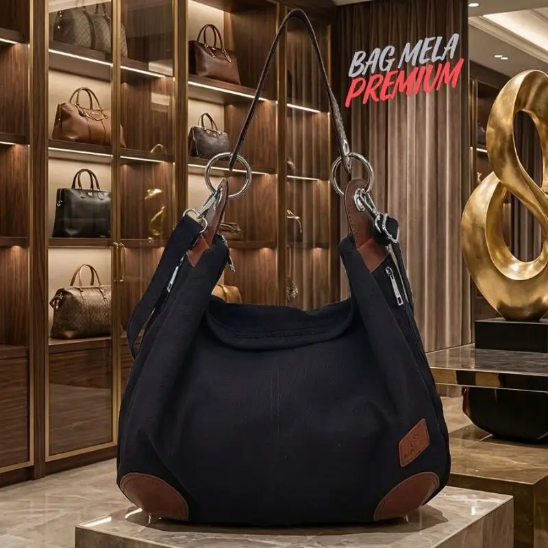 Rh-01 Black Cotton Canvas Ladies Hand Bag - Image 3